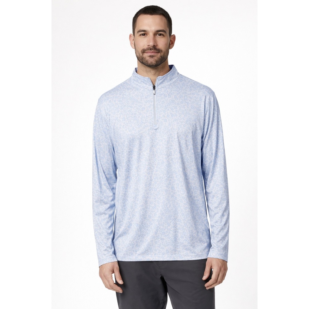 Pins & Aces Golf Co Mens Quarter Zip Pullover Floral Damask Blue White Logo 863